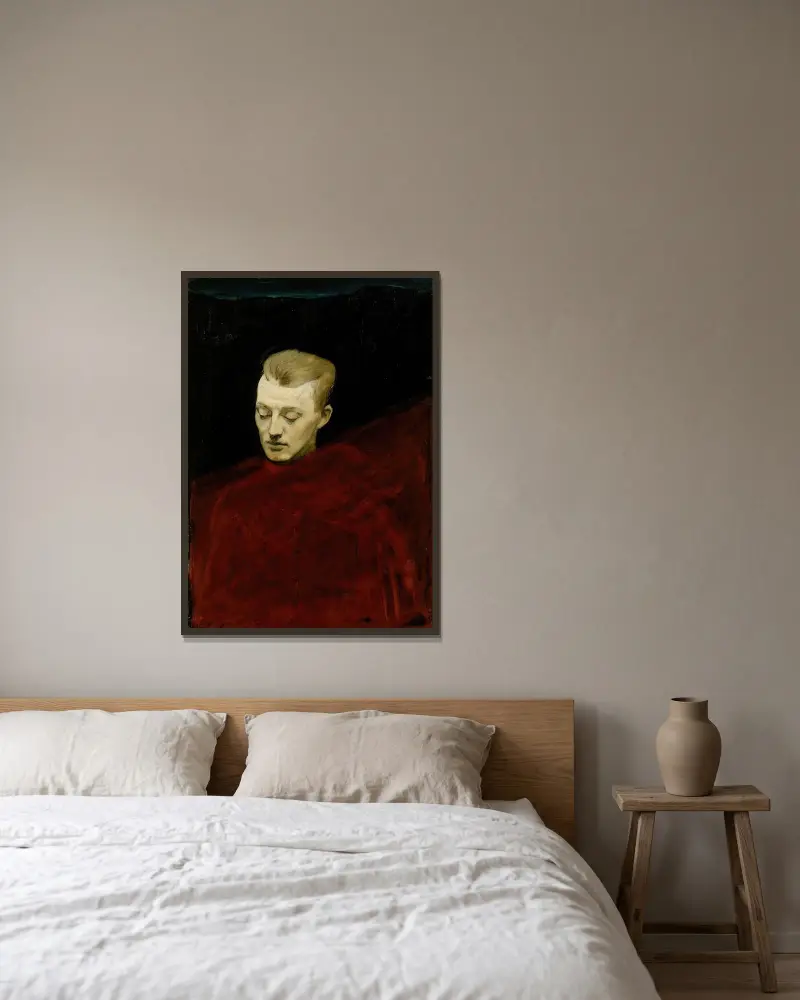 Head (Bruno Aspelin) av Magnus Enckell inramad på en vägg