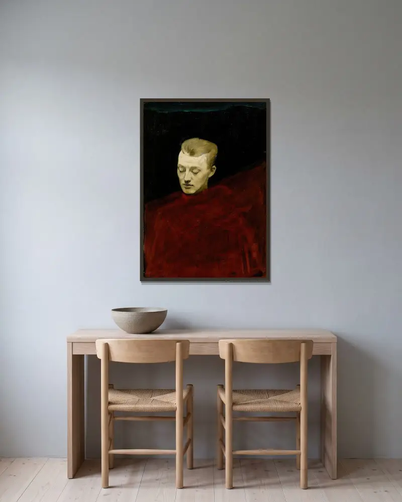 Head (Bruno Aspelin) av Magnus Enckell inramad på en vägg