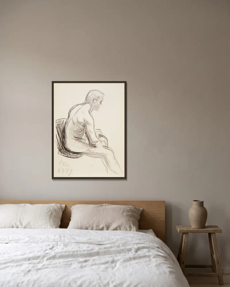 Sittande naken man av Magnus Enckell inramad på en vägg