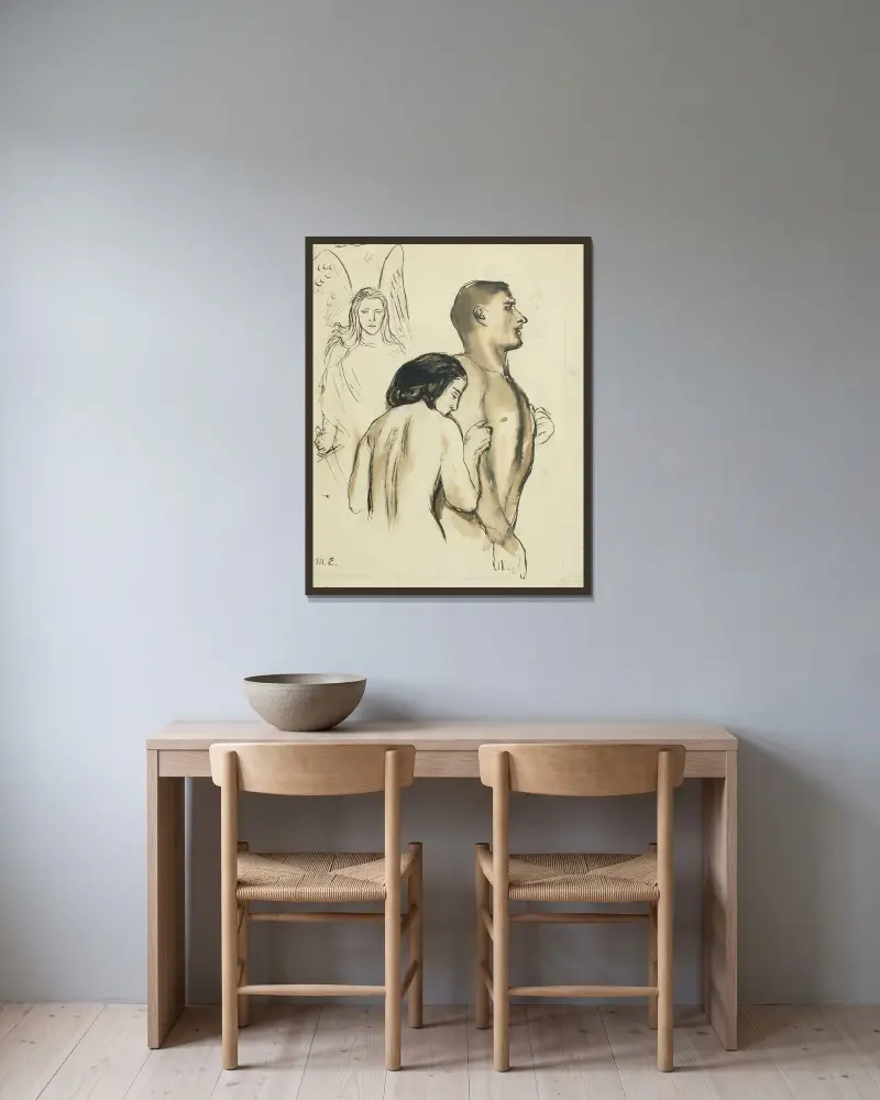 Förvisning från paradiset av Magnus Enckell inramad på en vägg