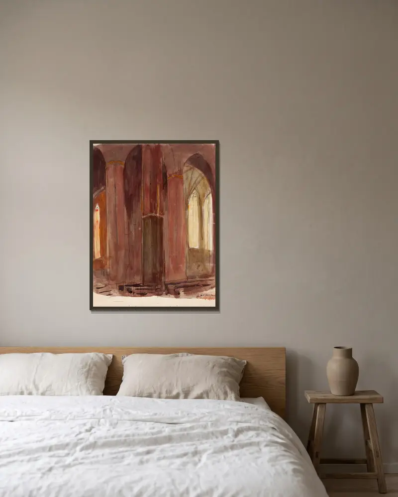 Katedraali, sisäkuva av Magnus Enckell inramad på en vägg