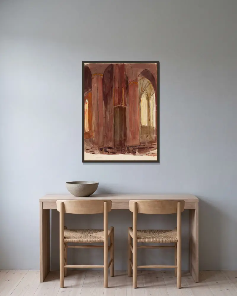 Katedraali, sisäkuva av Magnus Enckell inramad på en vägg