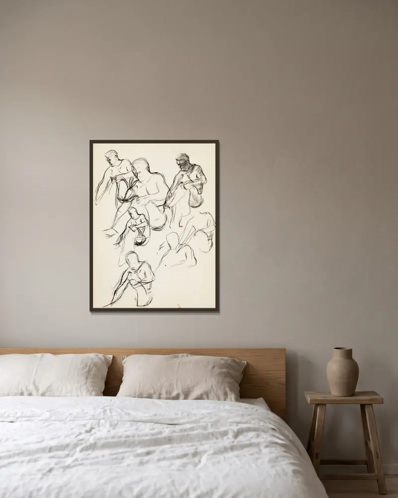 Skizzen eines sitzenden Mannes von Magnus Enckell gerahmt an einer Wand