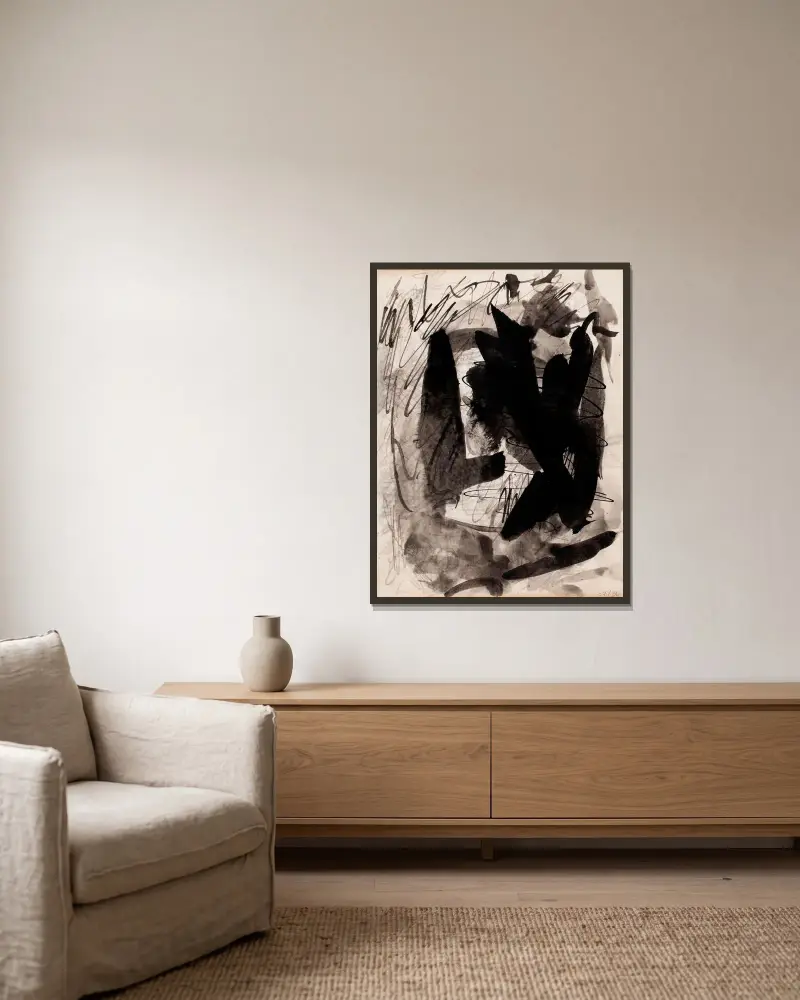 Luonnos av Magnus Enckell inramad på en vägg