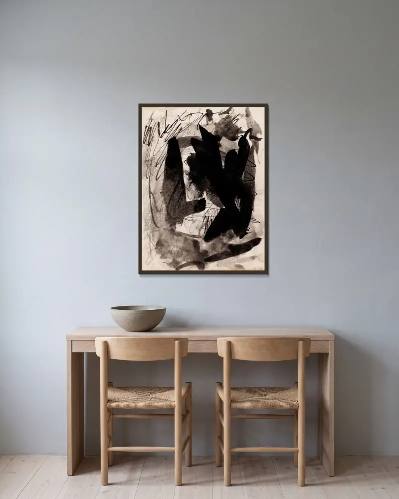 Luonnos av Magnus Enckell inramad på en vägg