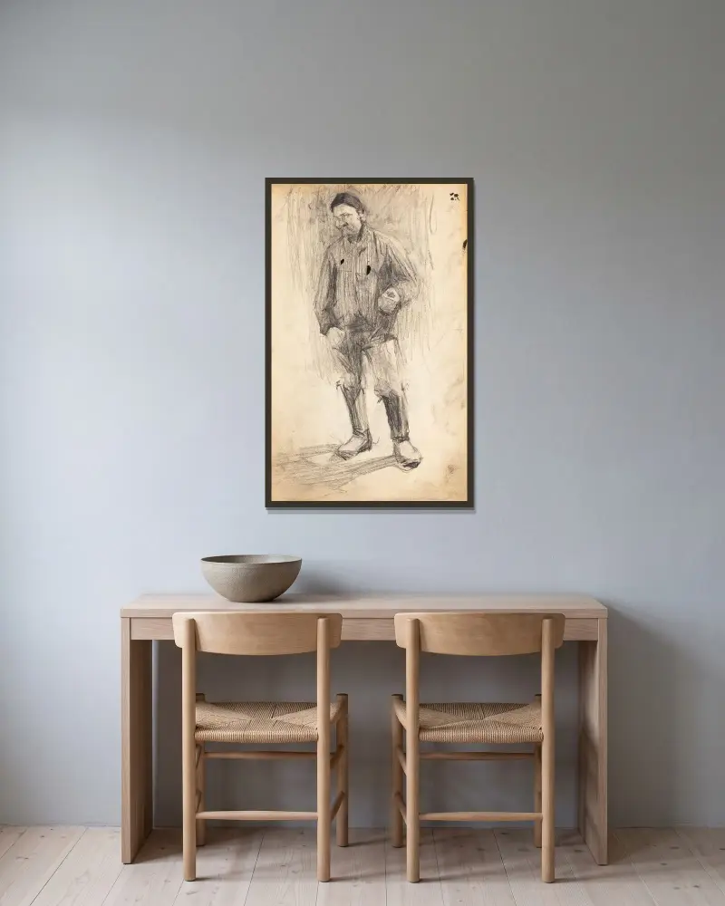 Bondgubbe, skiss av Magnus Enckell inramad på en vägg