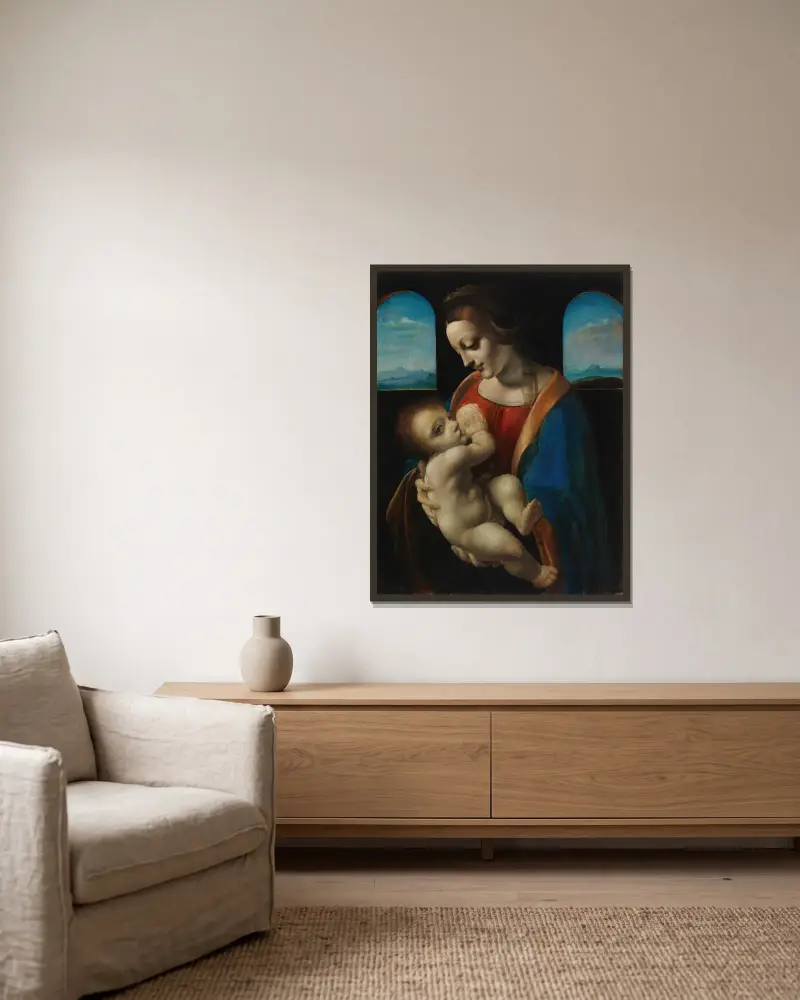 Madonna Litta (kopia efter Leonardo da Vinci) av Magnus Enckell inramad på en vägg