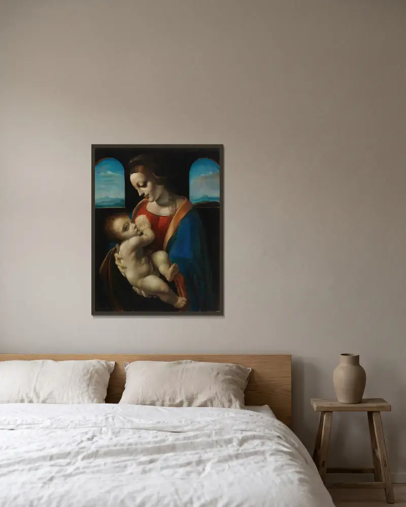 Madonna Litta (kopia efter Leonardo da Vinci) av Magnus Enckell inramad på en vägg
