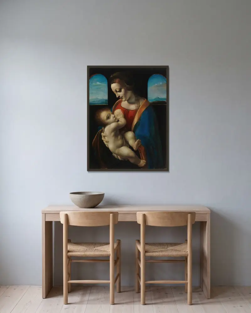 Madonna Litta (kopia efter Leonardo da Vinci) av Magnus Enckell inramad på en vägg