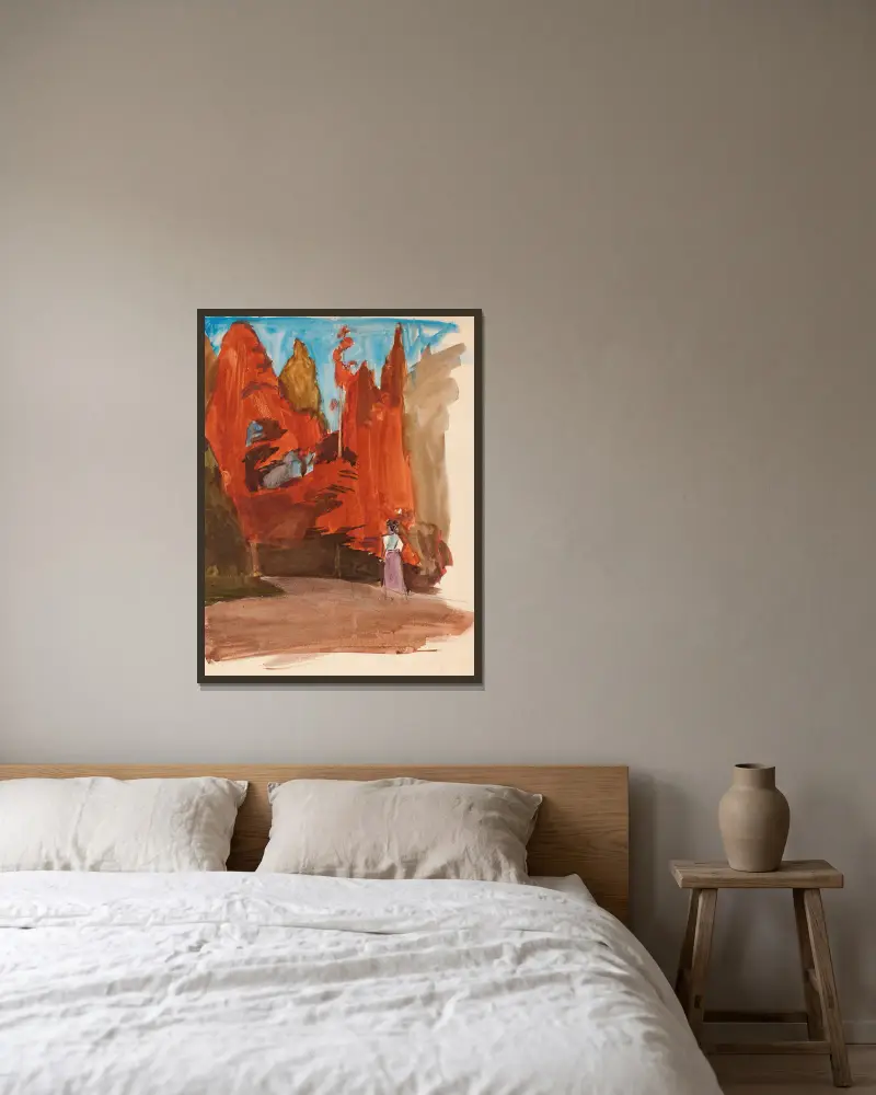 Maisema jossa nainen av Magnus Enckell inramad på en vägg