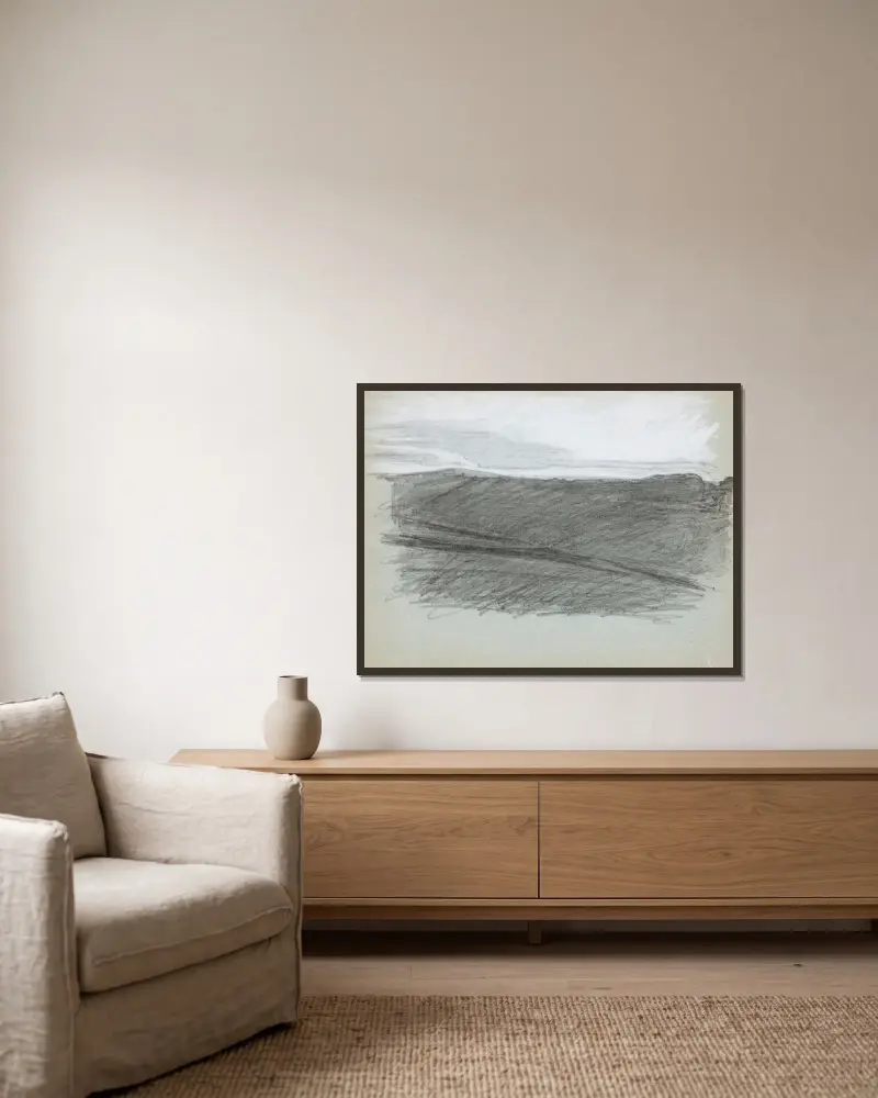 Landschaftsstudie von Magnus Enckell gerahmt an einer Wand