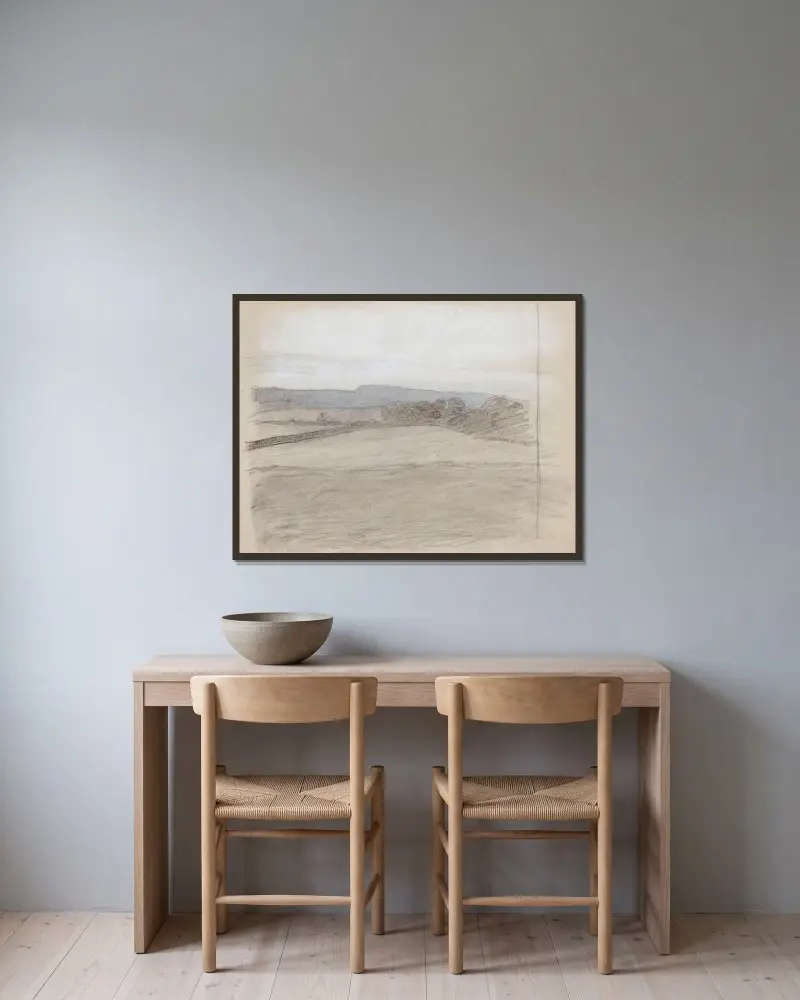 Landschaftsskizze von Magnus Enckell gerahmt an einer Wand