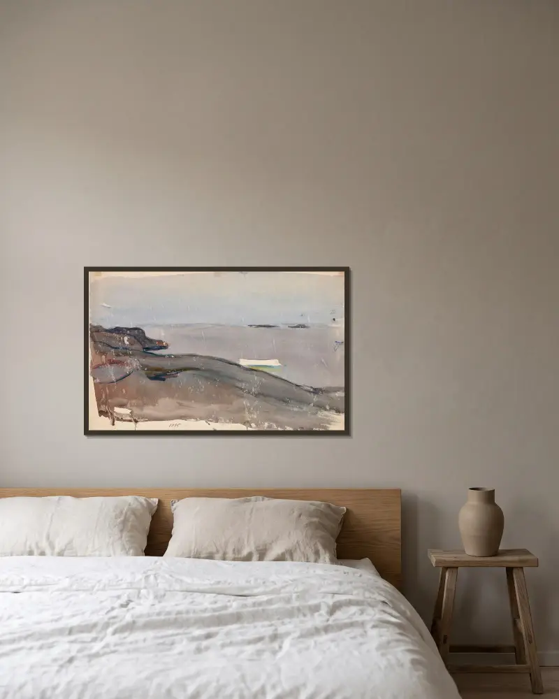 Maritimt landskap av Magnus Enckell inramad på en vägg