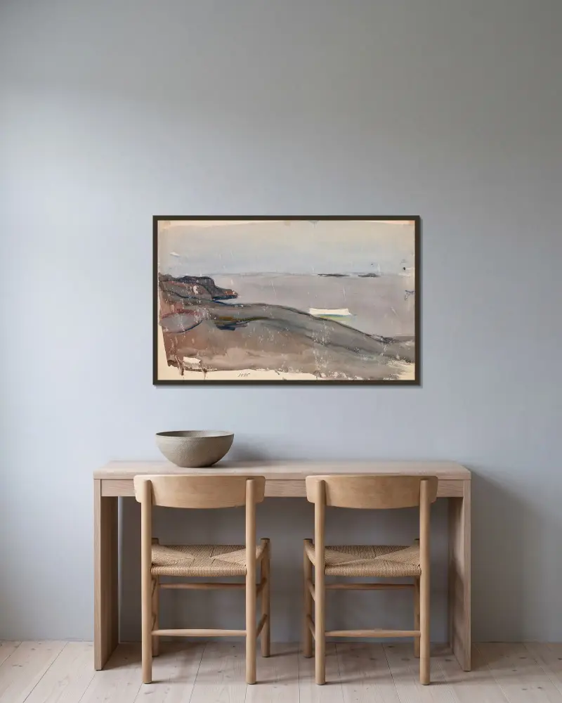 Maritimt landskap av Magnus Enckell inramad på en vägg