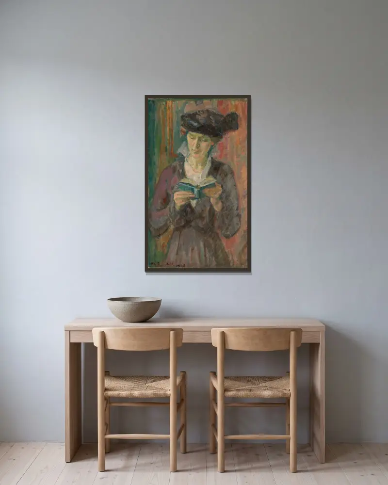 Mrs. Anni Lagerborg av Magnus Enckell inramad på en vägg