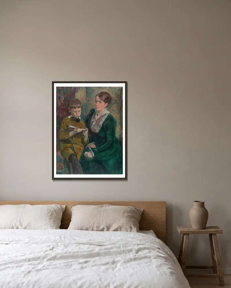 Mrs. Esther Cederhvarf with Her Son av Magnus Enckell inramad på en vägg