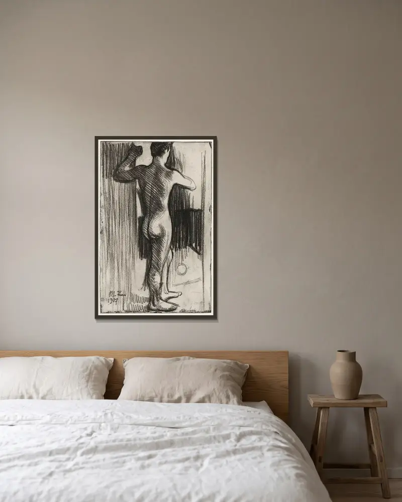 Manlig modell bakifrån av Magnus Enckell inramad på en vägg