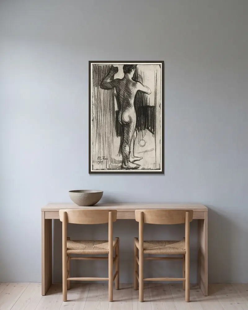 Manlig modell bakifrån av Magnus Enckell inramad på en vägg