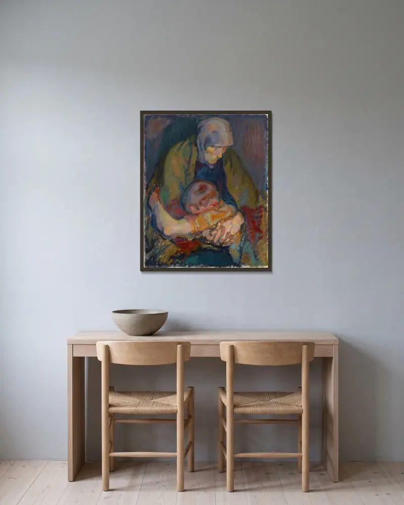 Pietà av Magnus Enckell inramad på en vägg