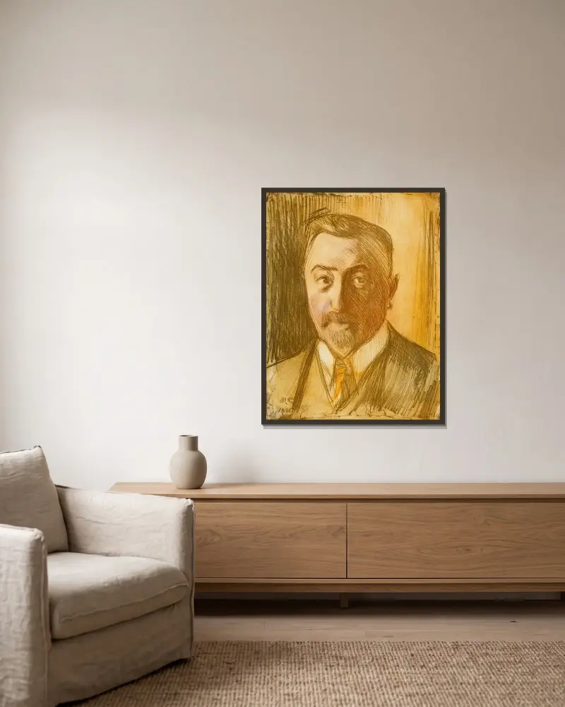 Porträtt av kammarherre Hjalmar Linder av Magnus Enckell inramad på en vägg