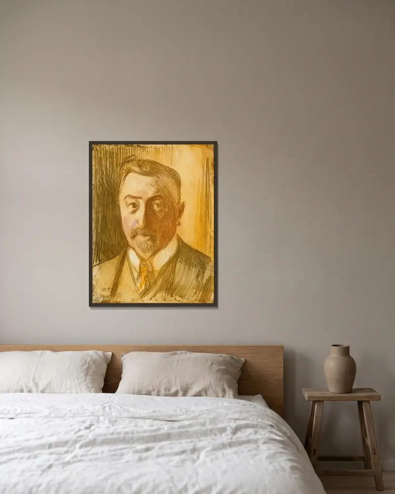 Porträtt av kammarherre Hjalmar Linder av Magnus Enckell inramad på en vägg