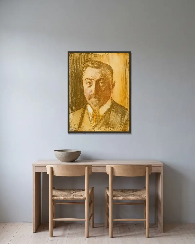 Porträtt av kammarherre Hjalmar Linder av Magnus Enckell inramad på en vägg