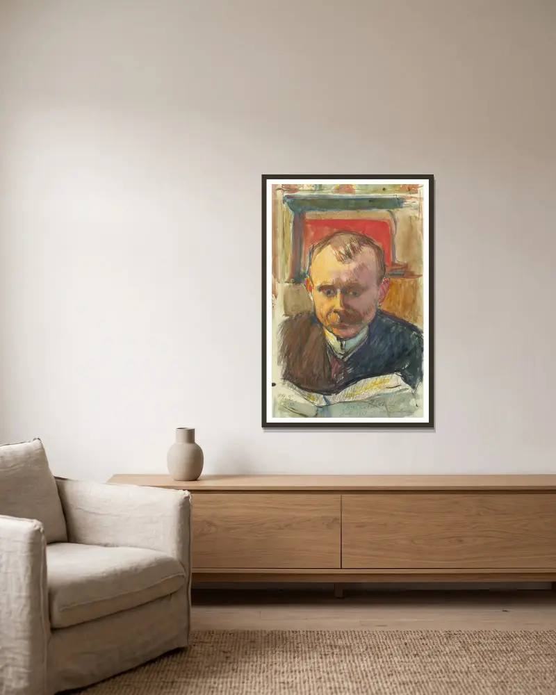 Portrait of Edvard Richter av Magnus Enckell inramad på en vägg