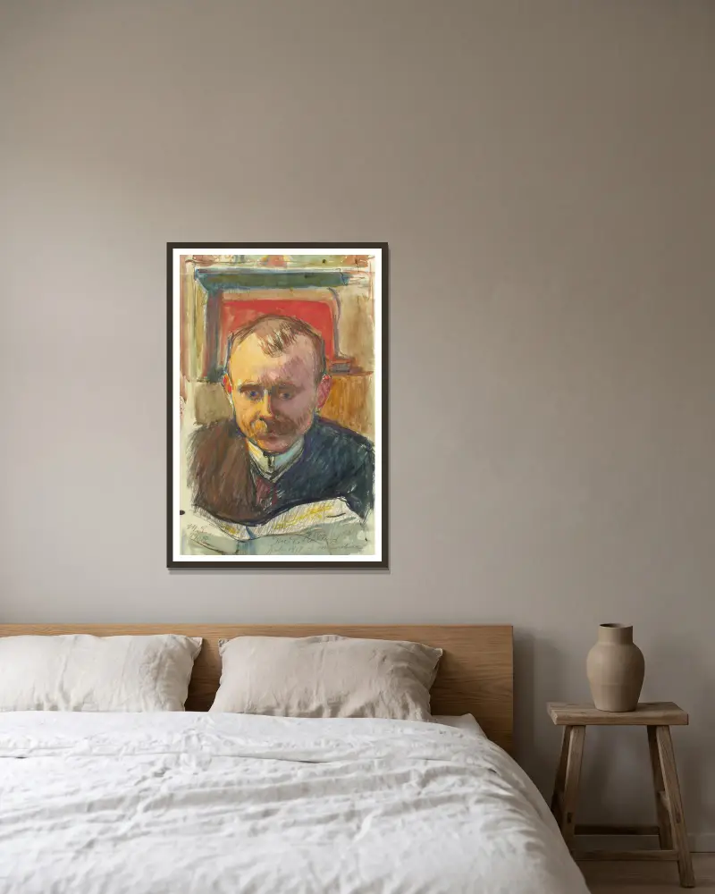 Portrait of Edvard Richter av Magnus Enckell inramad på en vägg