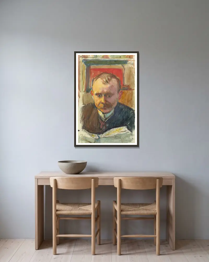 Portrait of Edvard Richter av Magnus Enckell inramad på en vägg