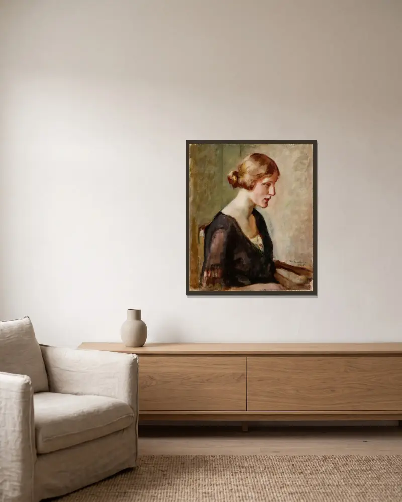 Porträtt av Miss Barbara Lagerborg av Magnus Enckell inramad på en vägg