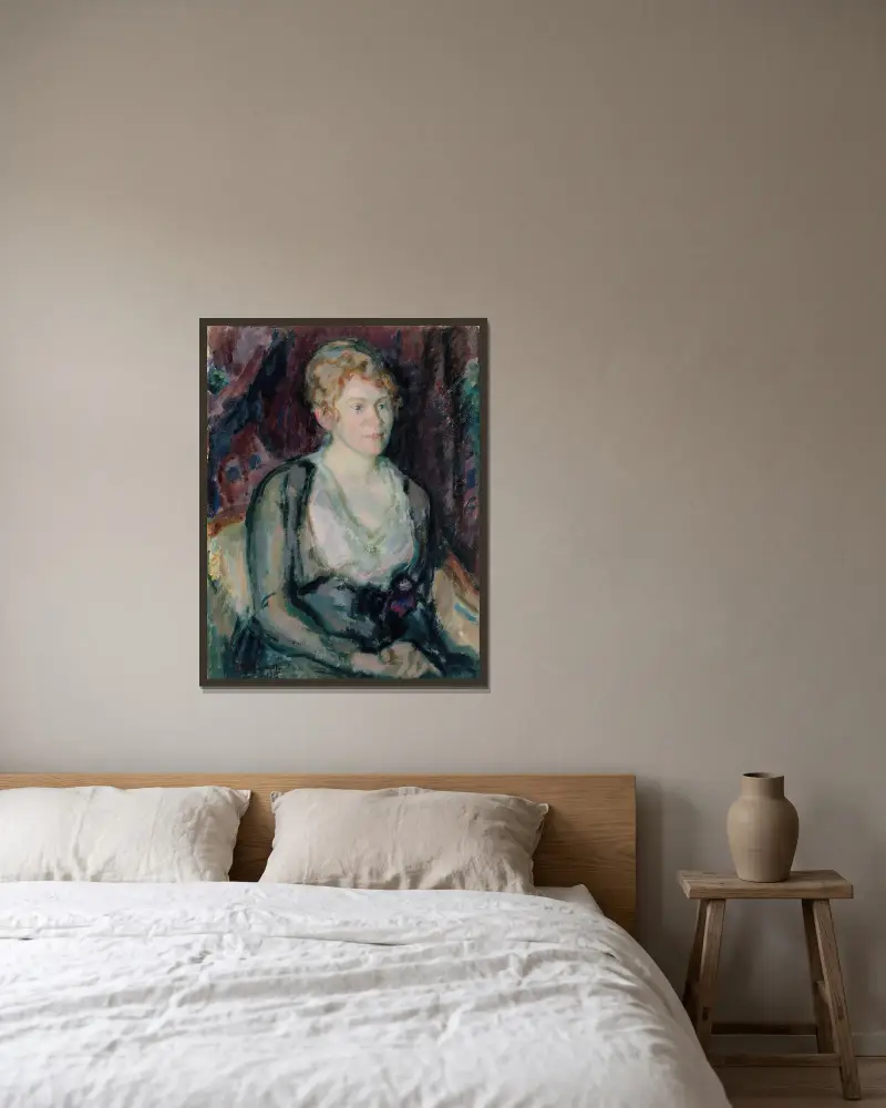 Porträtt av fru Agda Vilén av Magnus Enckell inramad på en vägg