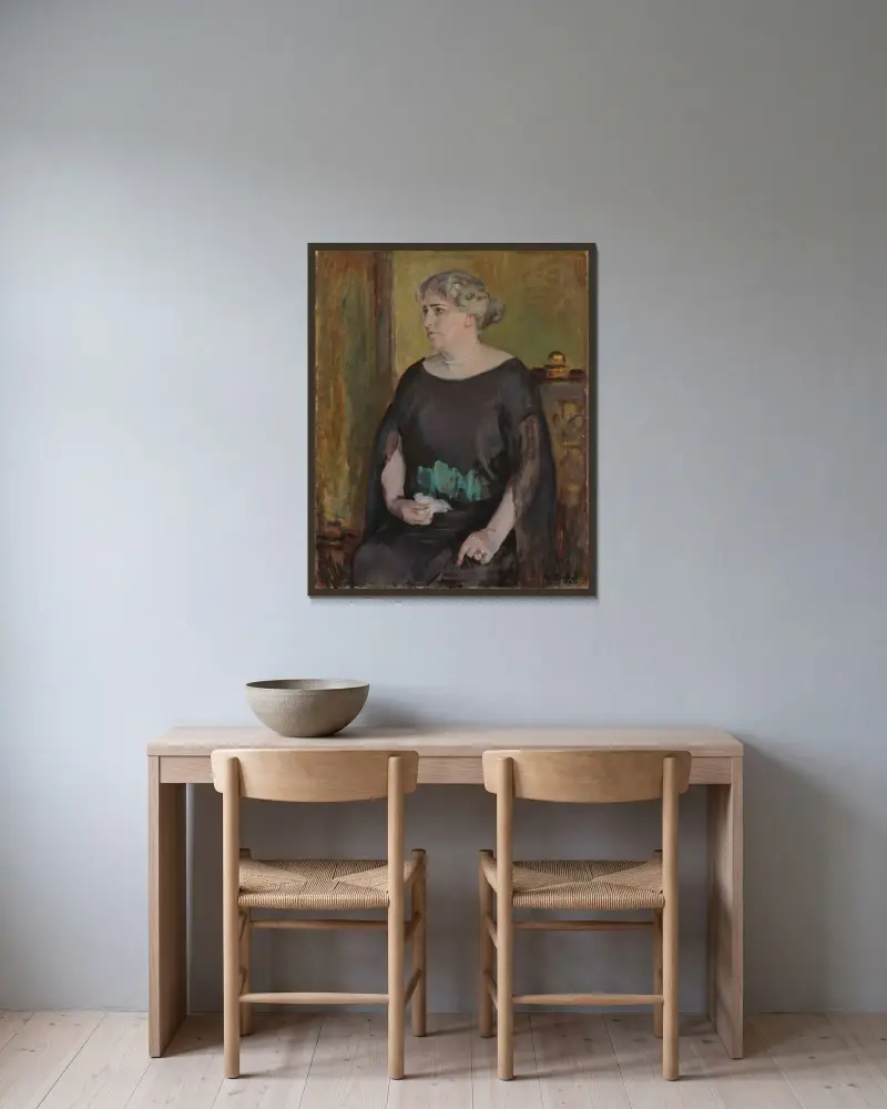 Porträtt av fru Lydia Keirkner av Magnus Enckell inramad på en vägg