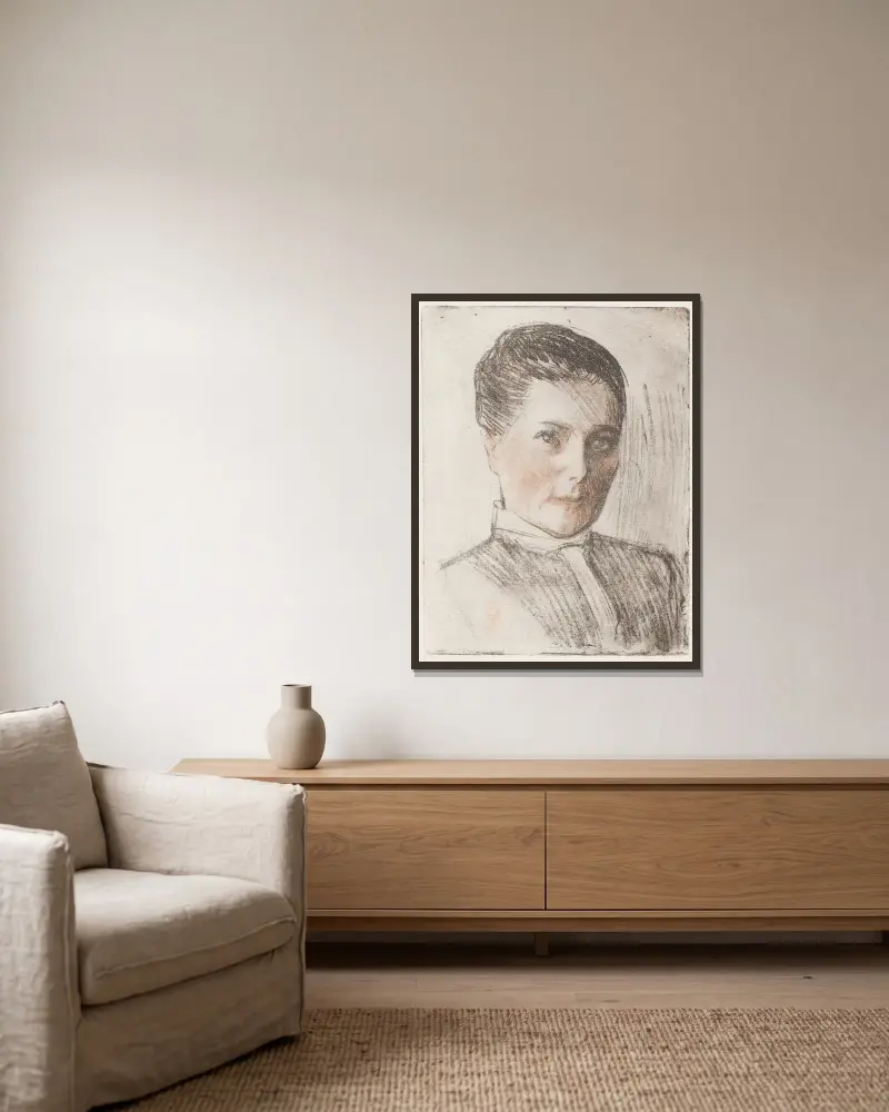 Porträtt av Sophie Aminoff av Magnus Enckell inramad på en vägg