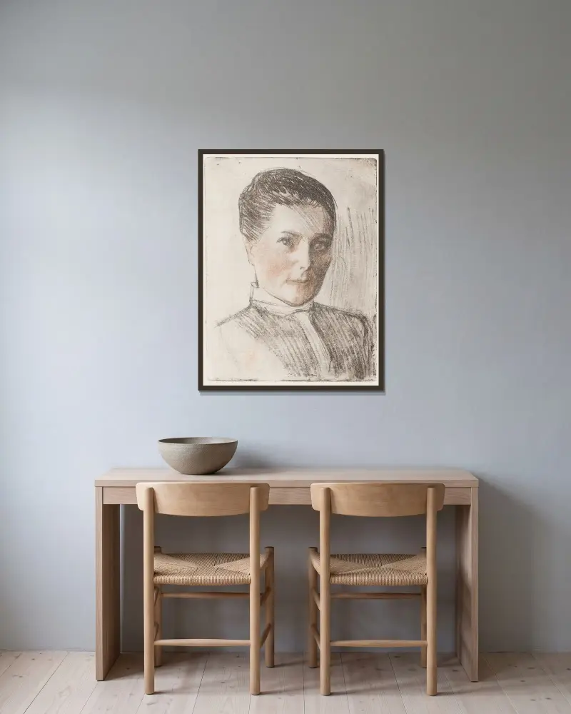Porträtt av Sophie Aminoff av Magnus Enckell inramad på en vägg