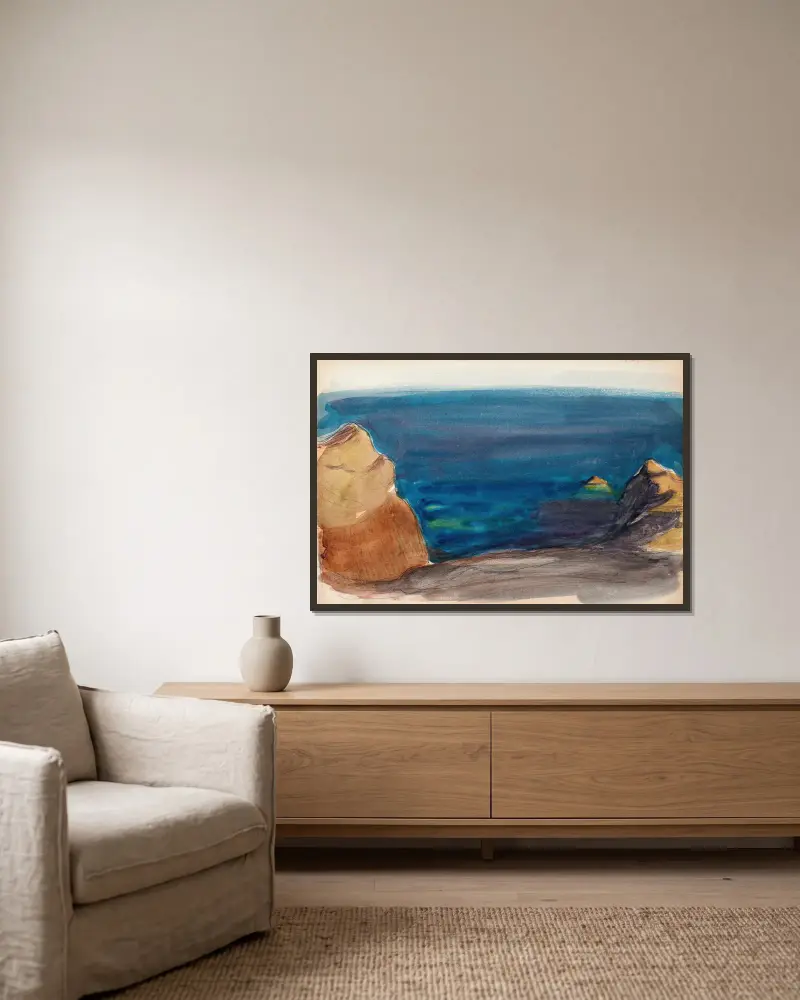 Strandlandschaft, Skizze von Magnus Enckell gerahmt an einer Wand
