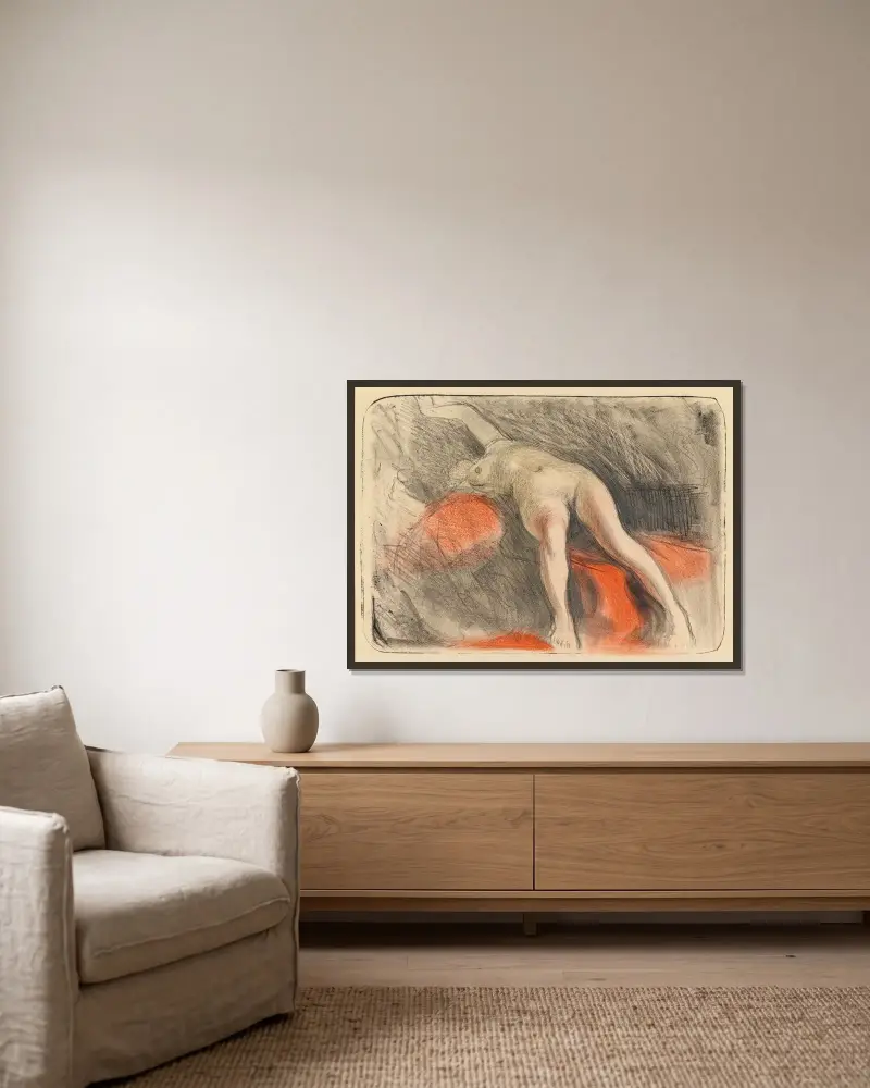 Liggande naken av Magnus Enckell inramad på en vägg