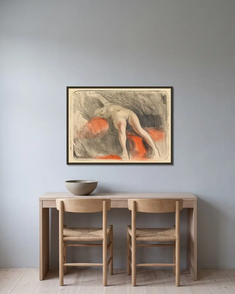 Liggande naken av Magnus Enckell inramad på en vägg