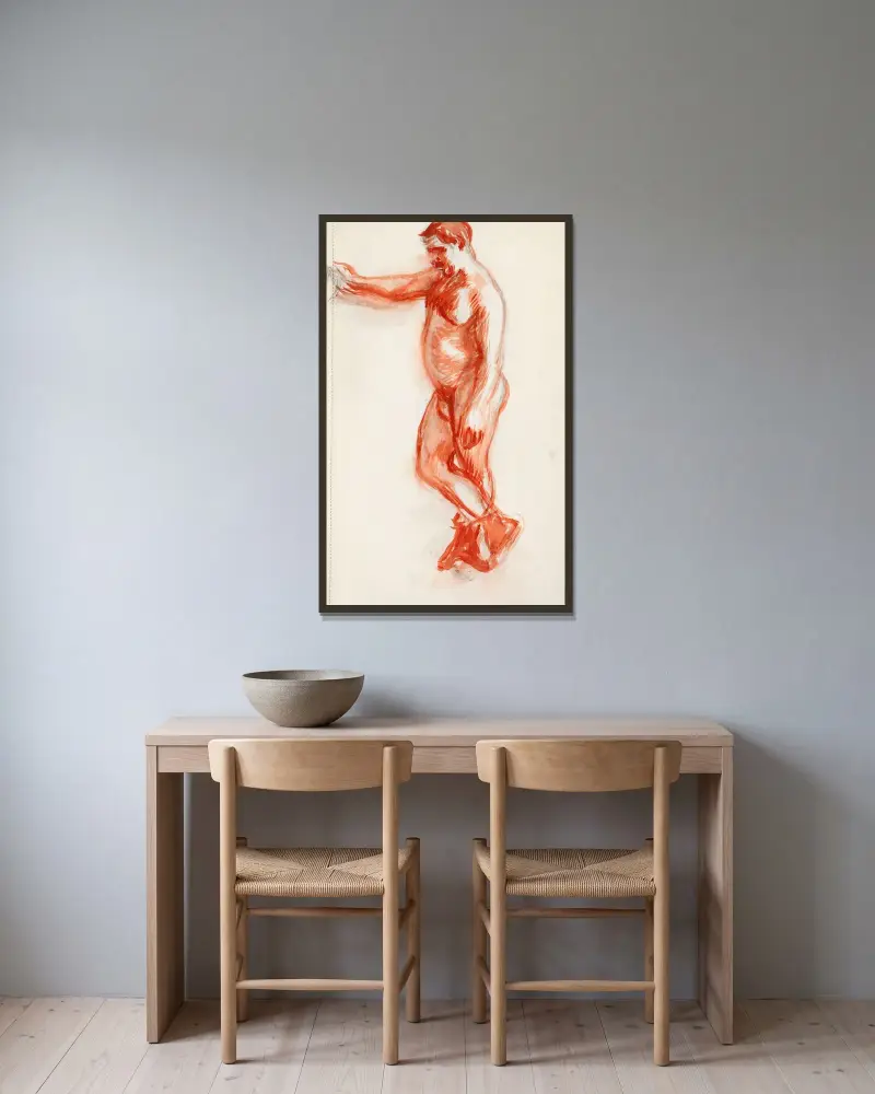 Stående naken man, skiss av Magnus Enckell inramad på en vägg