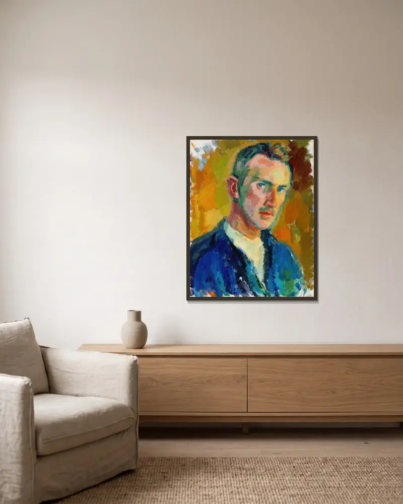 Självporträtt av Magnus Enckell inramad på en vägg