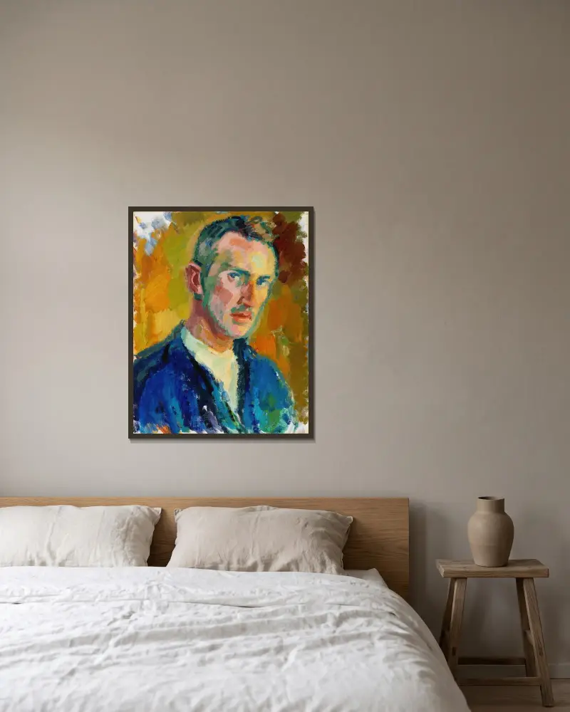 Självporträtt av Magnus Enckell inramad på en vägg