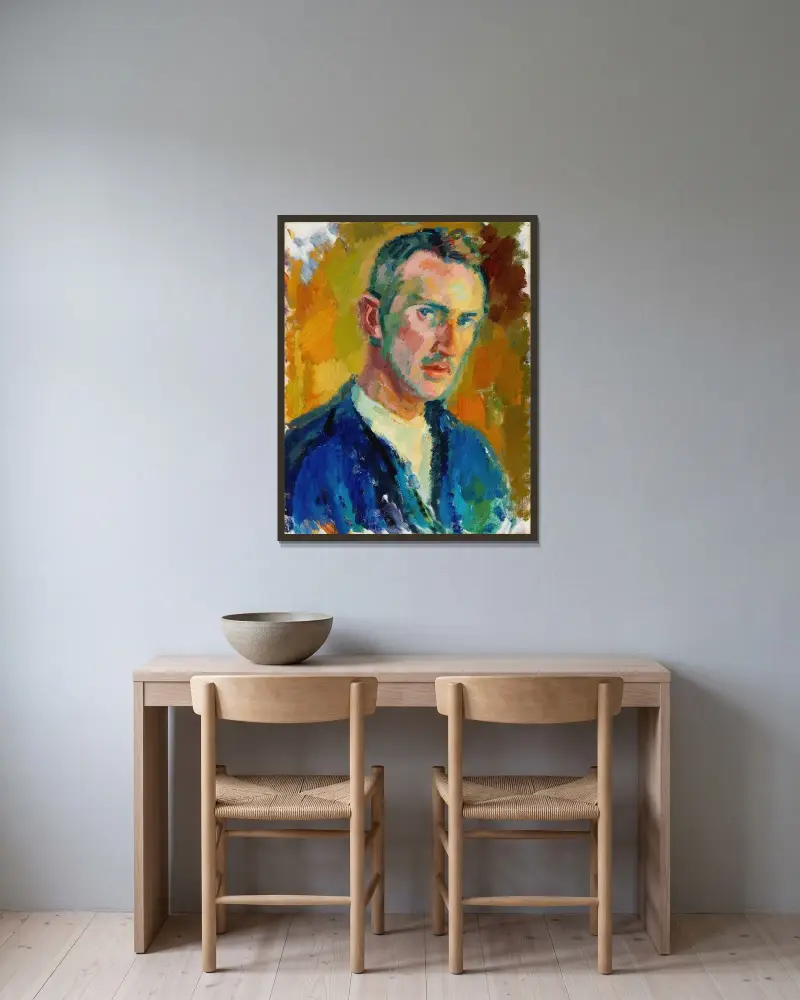 Självporträtt av Magnus Enckell inramad på en vägg