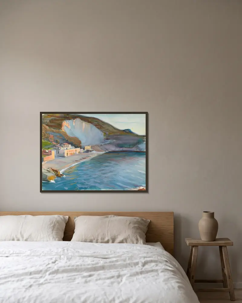 Kustlandskap från Neapelområdet av Magnus Enckell inramad på en vägg