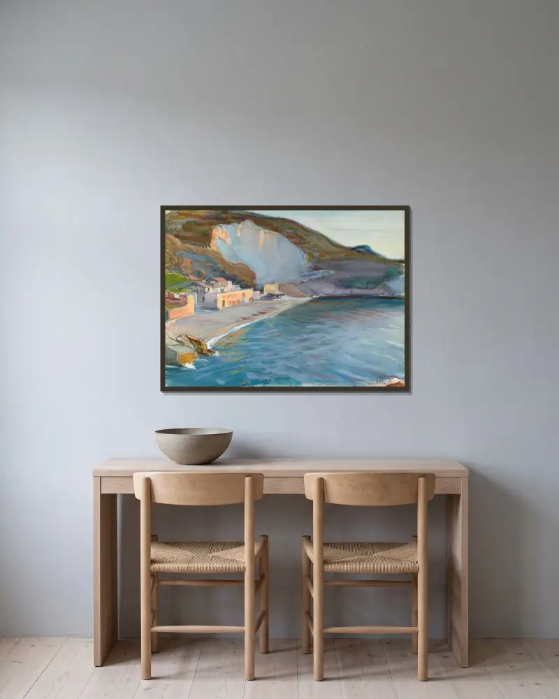 Kustlandskap från Neapelområdet av Magnus Enckell inramad på en vägg