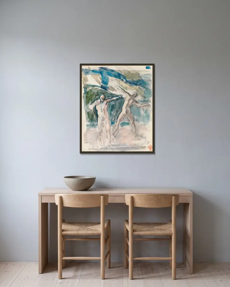 Två män av Magnus Enckell inramad på en vägg