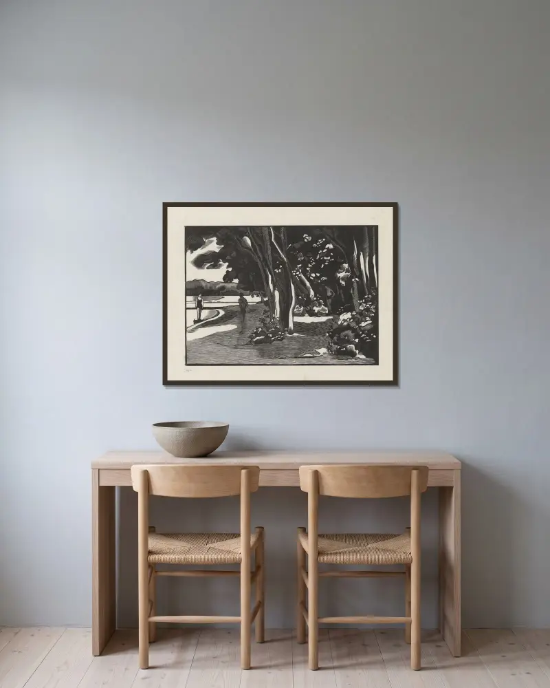 Seestrand bei Vidy, Badende von Marc Gonthier gerahmt an einer Wand