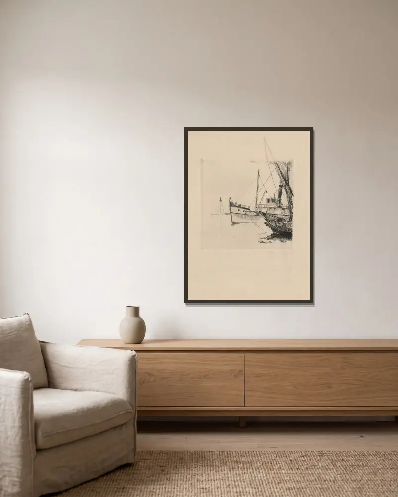 Chaland et barque von Marc Gonthier gerahmt an einer Wand
