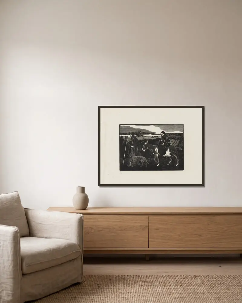 Flucht nach Ägypten (mit Hund), 1954 von Marc Gonthier gerahmt an einer Wand