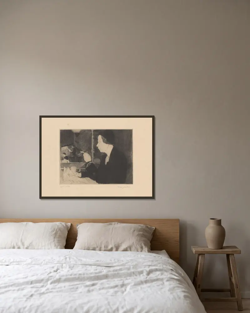 L’artiste Sophy Giauque, peintre av Marc Gonthier inramad på en vägg