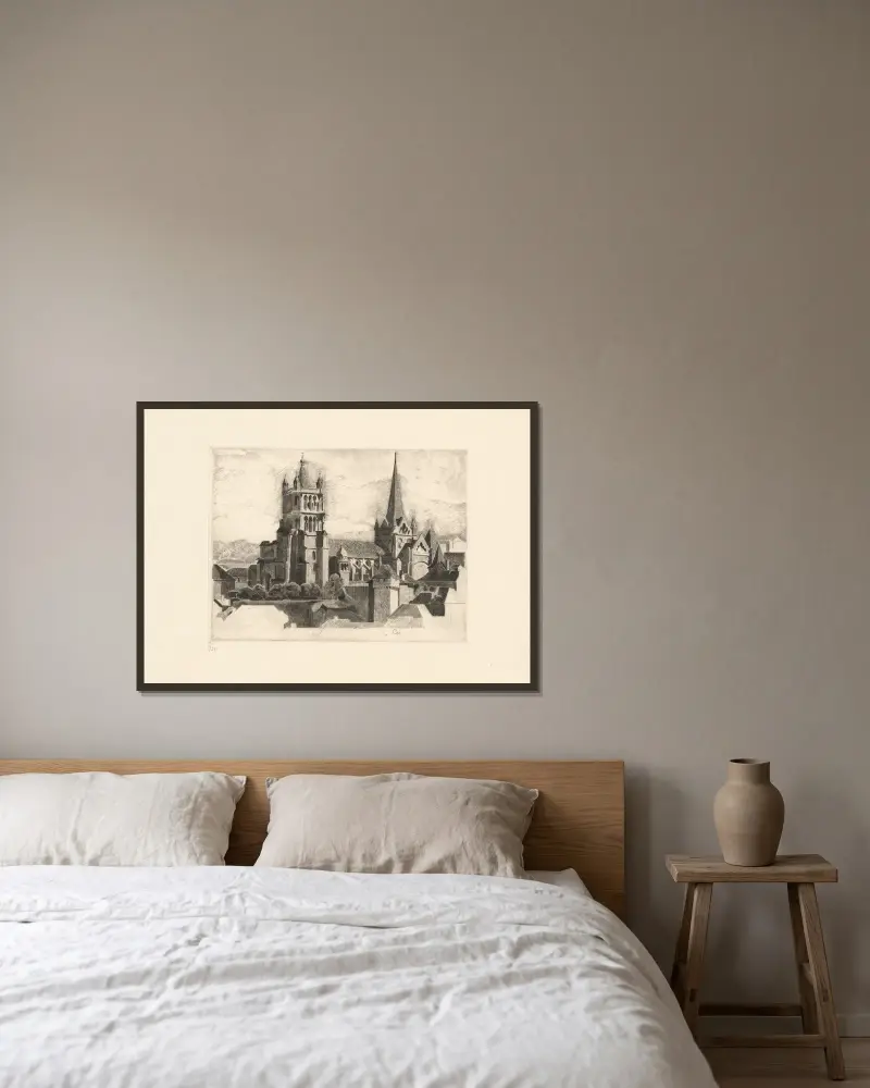 Lausanne Cathédrale av Marc Gonthier inramad på en vägg