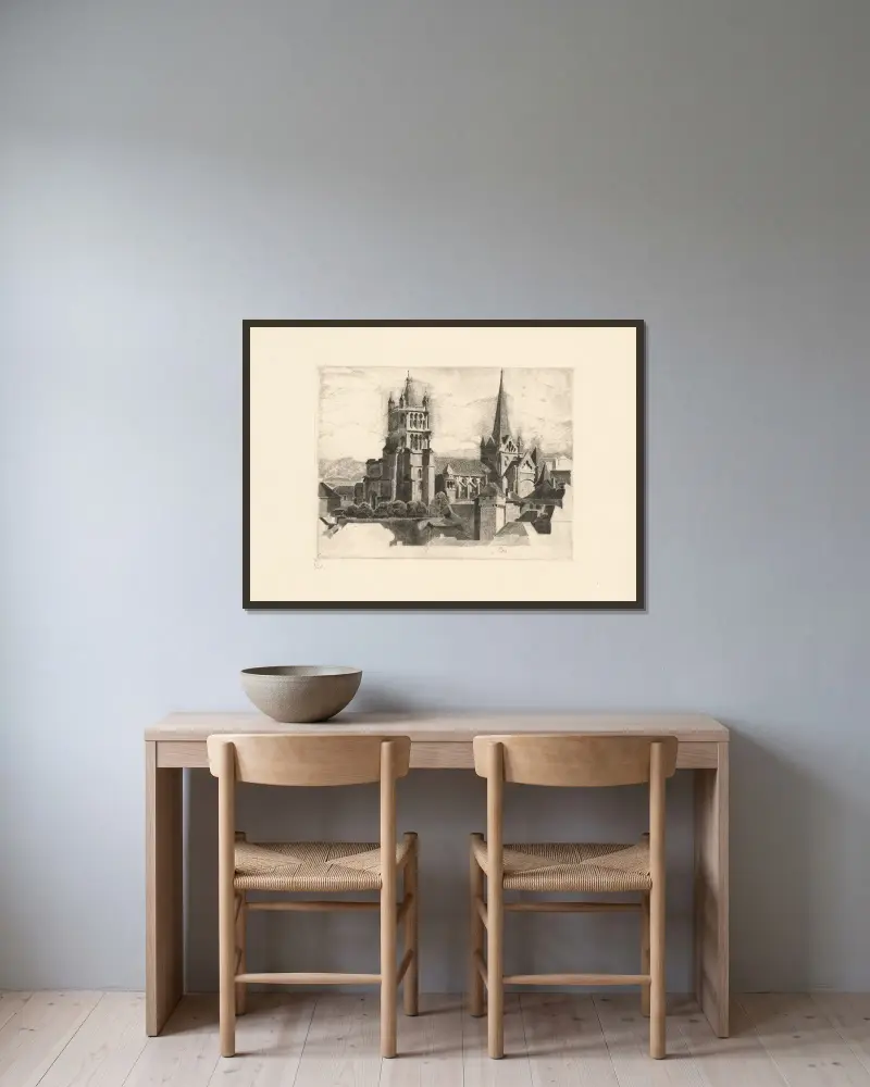 Lausanne Cathédrale av Marc Gonthier inramad på en vägg